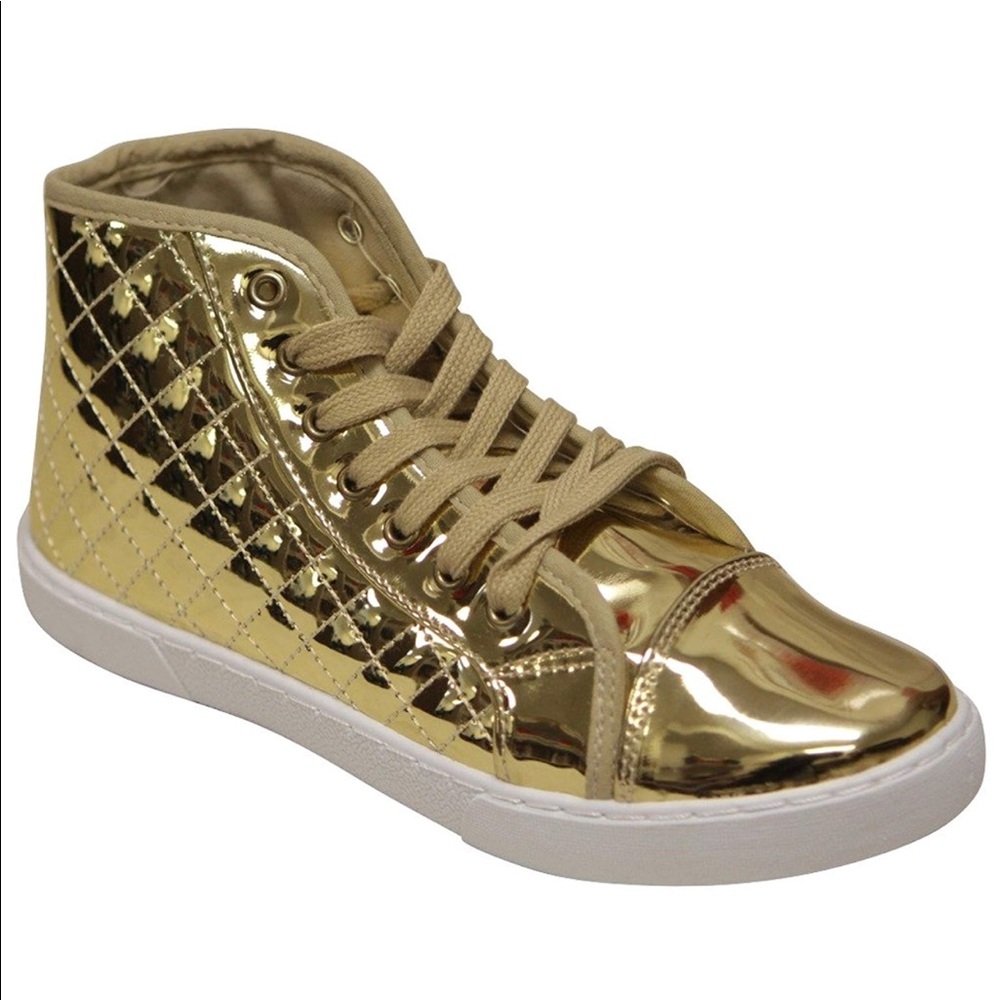 Qupid quilted metallic gold high top sneakers